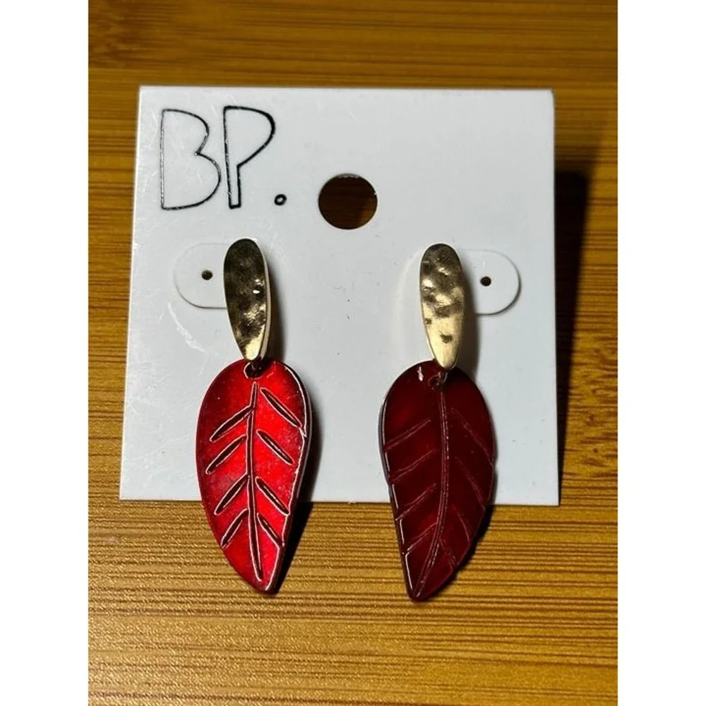 BP. Red Leaf Dangle Earrings Gold Tone Autumn Fall NWT New Boho Jewelry Gift
